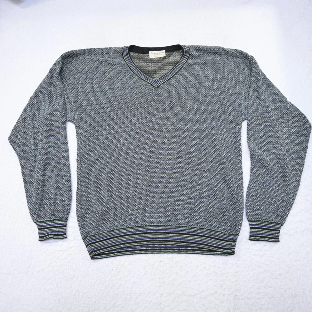 VTG Tricots St Raphael Knitted V Neck Sweater Rayon Nylon USA MADE Mens Large